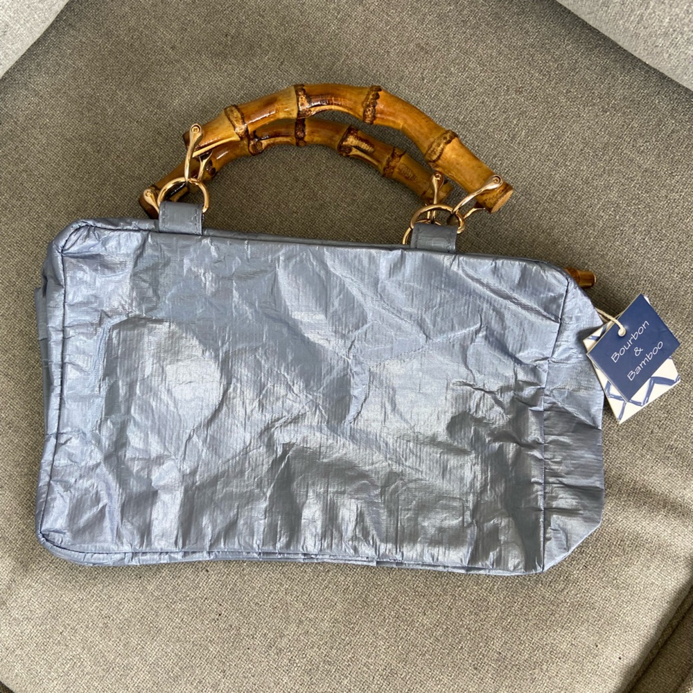 Bourbon & Bamboo Metallic light blue Mini Bag with Bamboo Handle - Picture 2 of 5